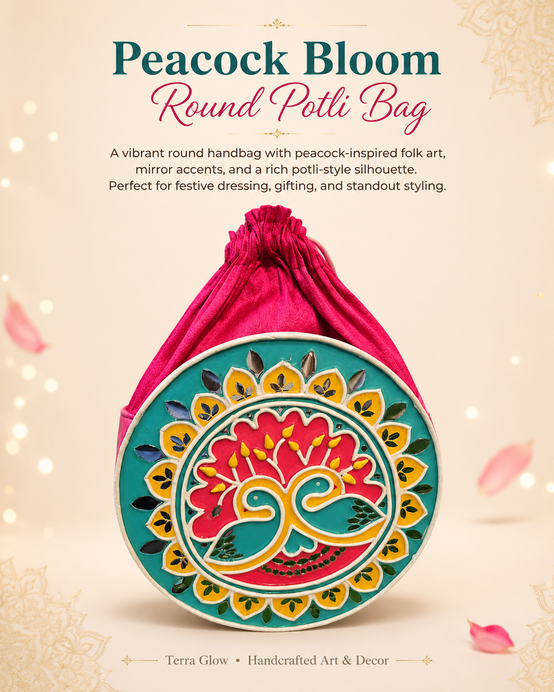 Peacock Bloom Round Potli Bag