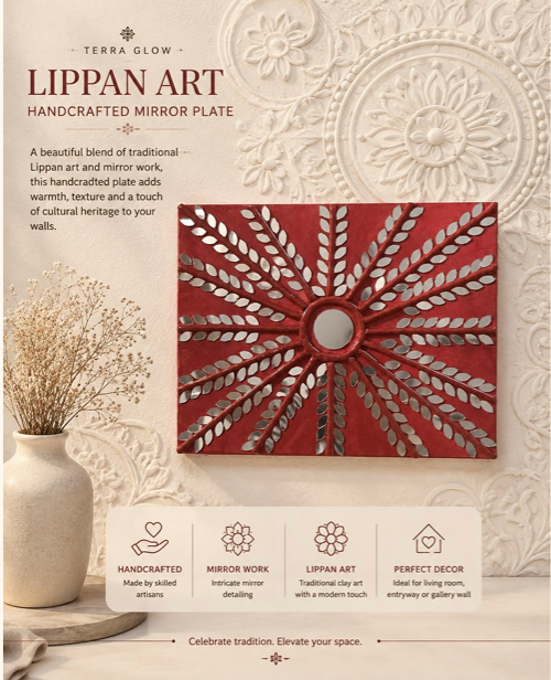 Crimson Sunburst Lippan Mirror Plate