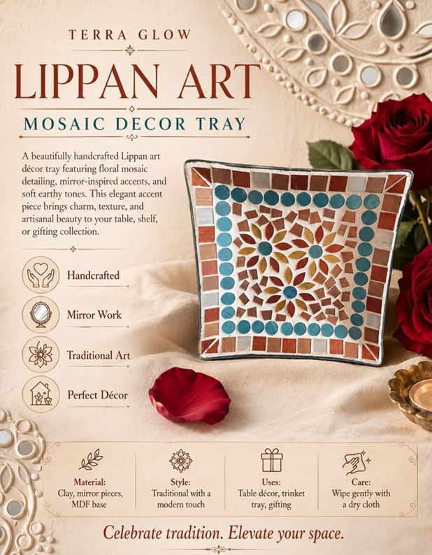 Rustic Floral Lippan Mosaic Decor Tray