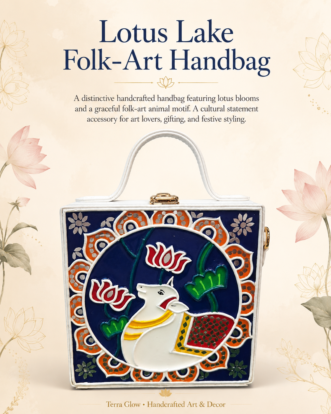 Lotus Lake Folk-Art Handbag