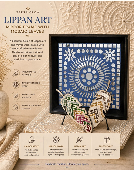 Royal Blue Lippan Mirror Frame with Mosaic Leaves