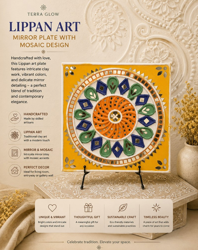 Vibrant Yellow Lippan Mosaic Mirror Plate