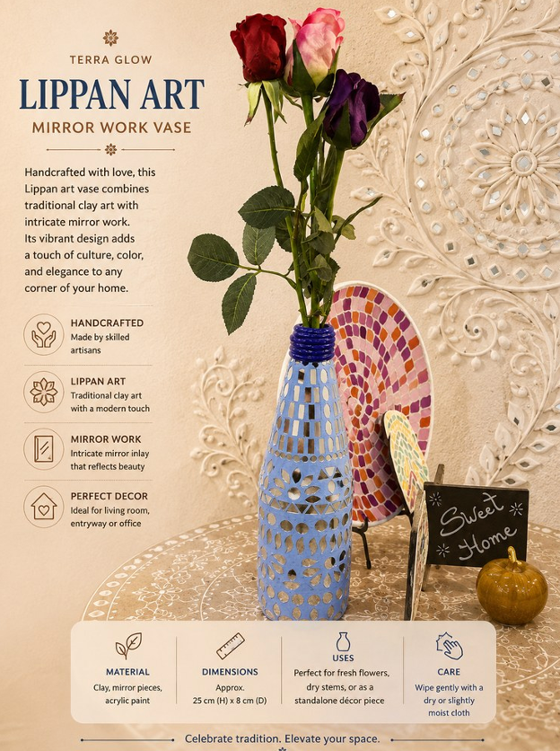 Sky Blue Lippan Mirror Work Vase