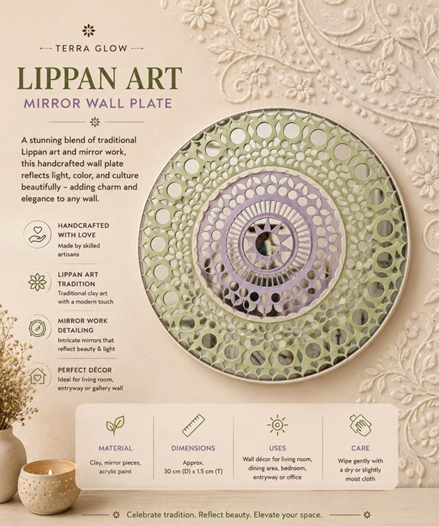 Pastel Green Lavender Lippan Mirror Wall Plate