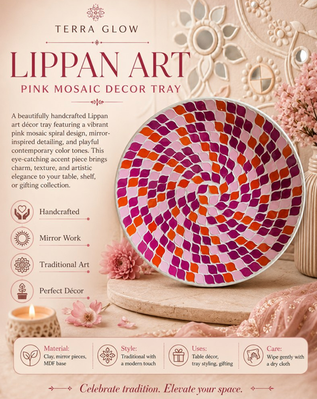Pink Spiral Lippan Mosaic Decor Tray